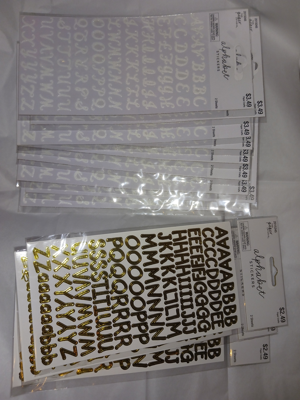 x12 The Paper Studio White Glitter & Metallic Gold Script Alphabet Stickers